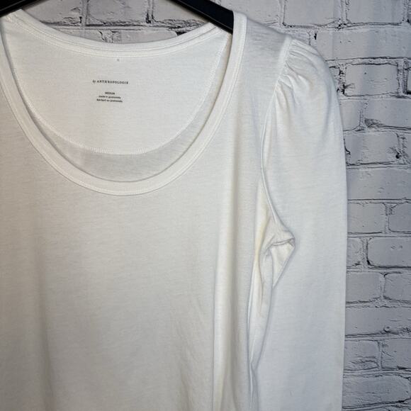 Anthropologie White White Scoop Neck Gathered Sleeve Tee~Sz Medium, EUC - Picture 4 of 10